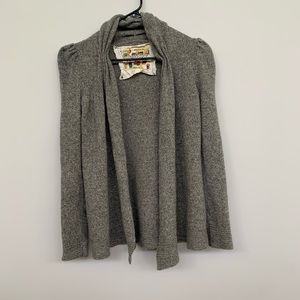 ANTHROPOLOGIE MEGURO RIVER GRAY HEATHER OPEN CARDIGAN WOOL SWEATER Sz. S